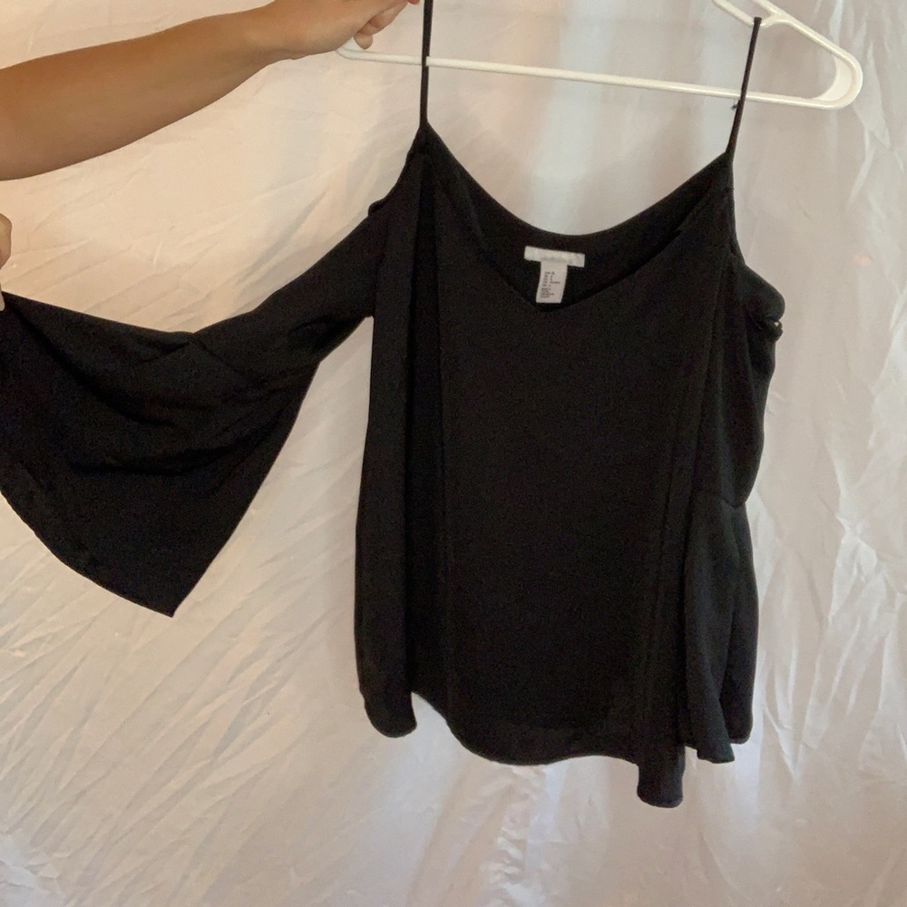 BLACK Off Shoulder Bell Sleeve Top